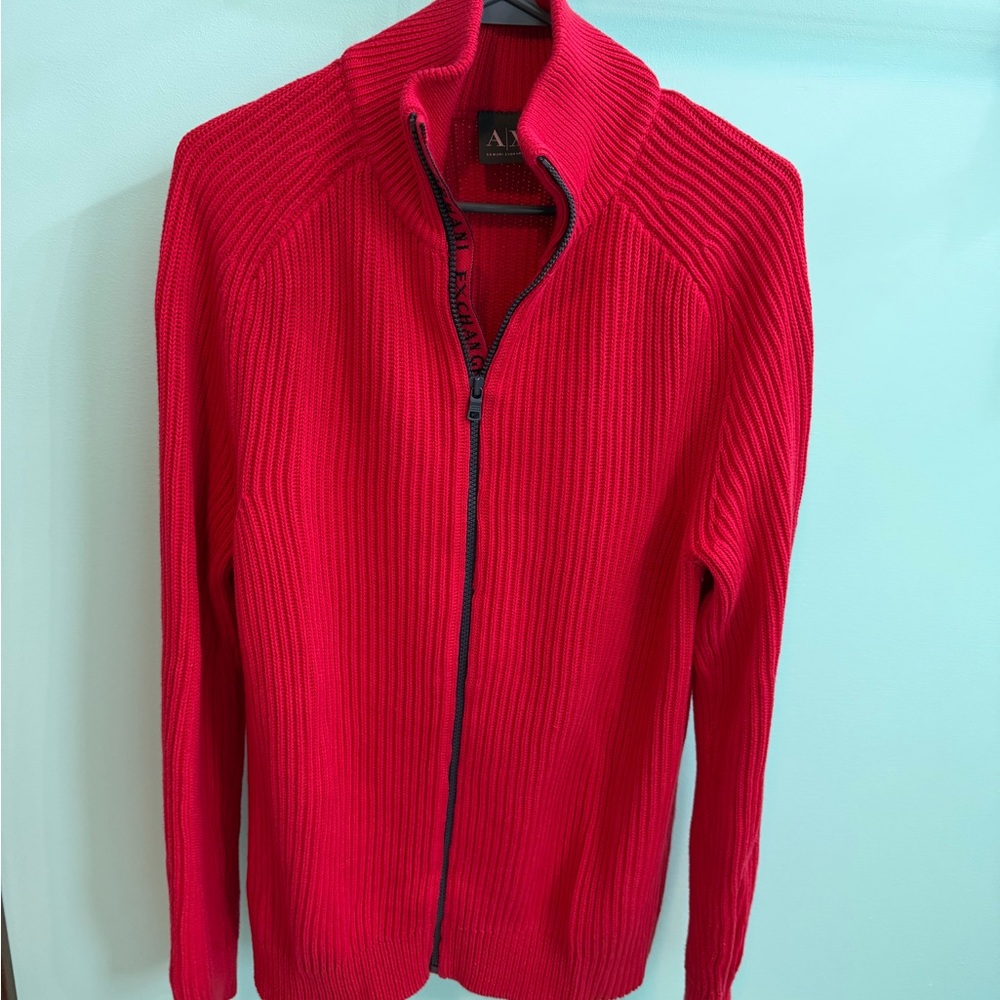 Armani Exchange Vibrant Red Zip-Up Sweater Size L